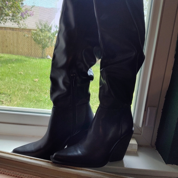 Charles by Charles David Wire Boot Black Faux Leather Slouchy Knee High - Picture 2 of 5